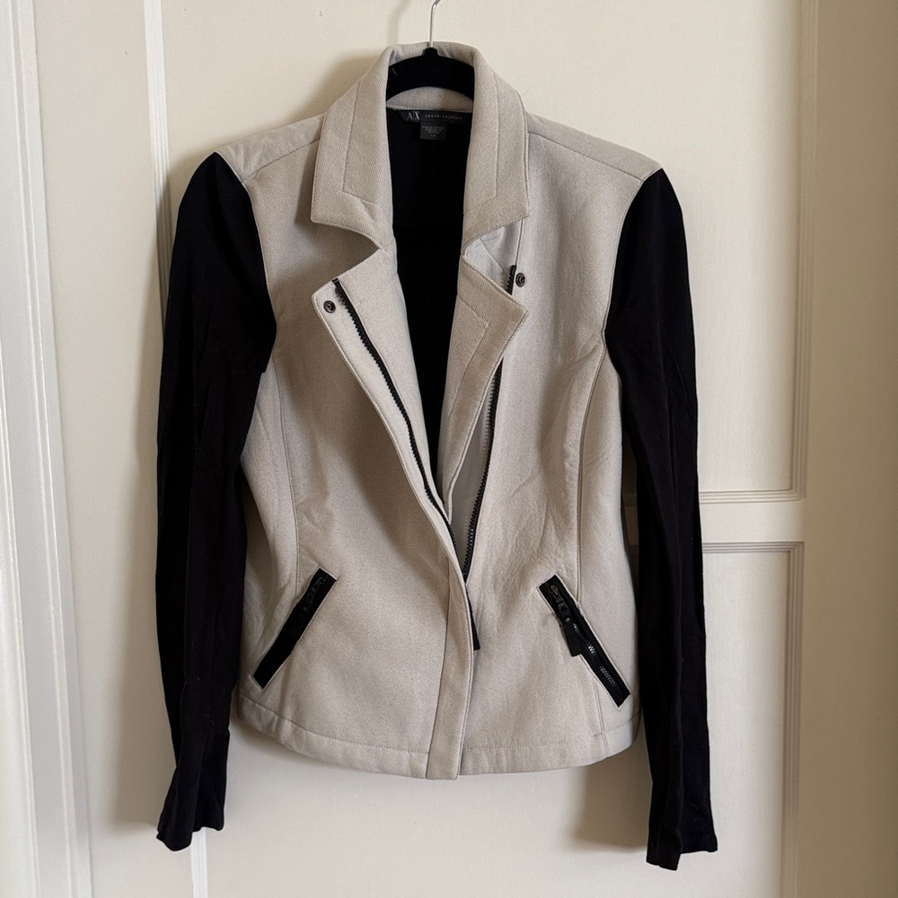 ARMANI EXCHANGE, Women's Black and Cream Moto Jacket